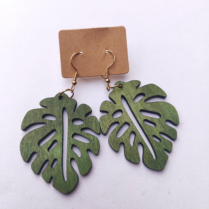 Aretes "Hoja Monstera" Madera grandes #2