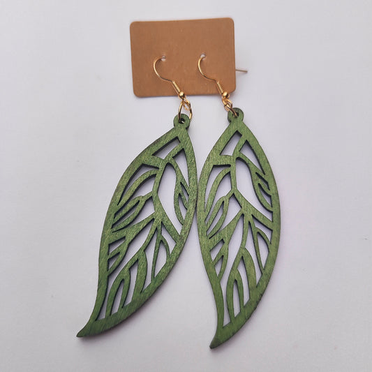 Aretes "Hoja Alocasia" Madera grandes