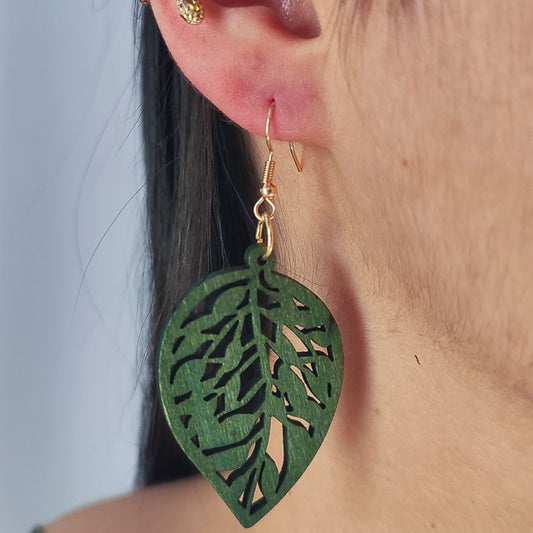 Aretes "Hoja Monstera" Madera grandes #3