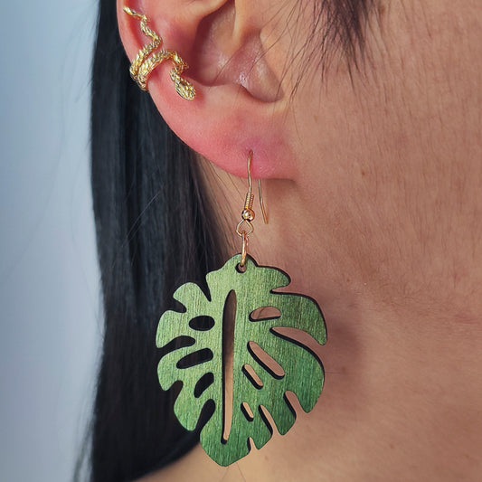 Aretes "Hoja Monstera" Madera grandes #2