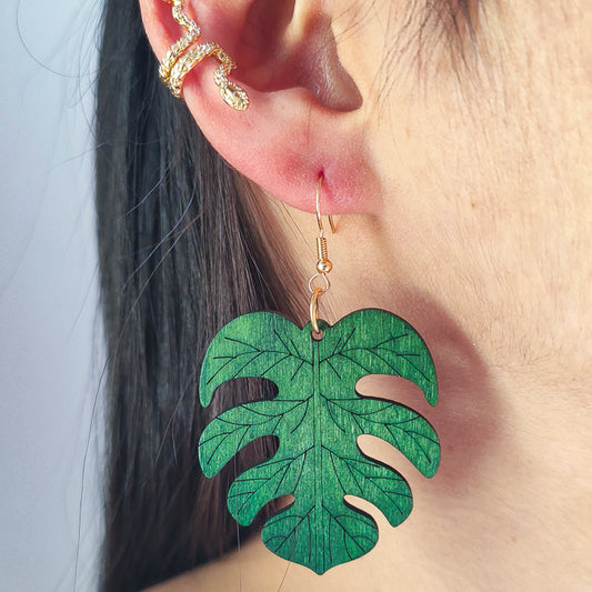 Aretes "Hoja Monstera" Madera grandes #1