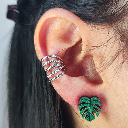 Aretes "Hoja Monstera" Madera pequeñas Verde Oscuro