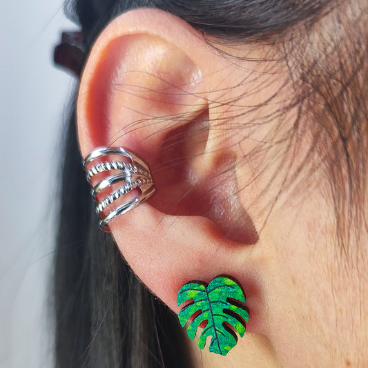 Aretes "Hoja Monstera" Madera pequeñas Verde Claro